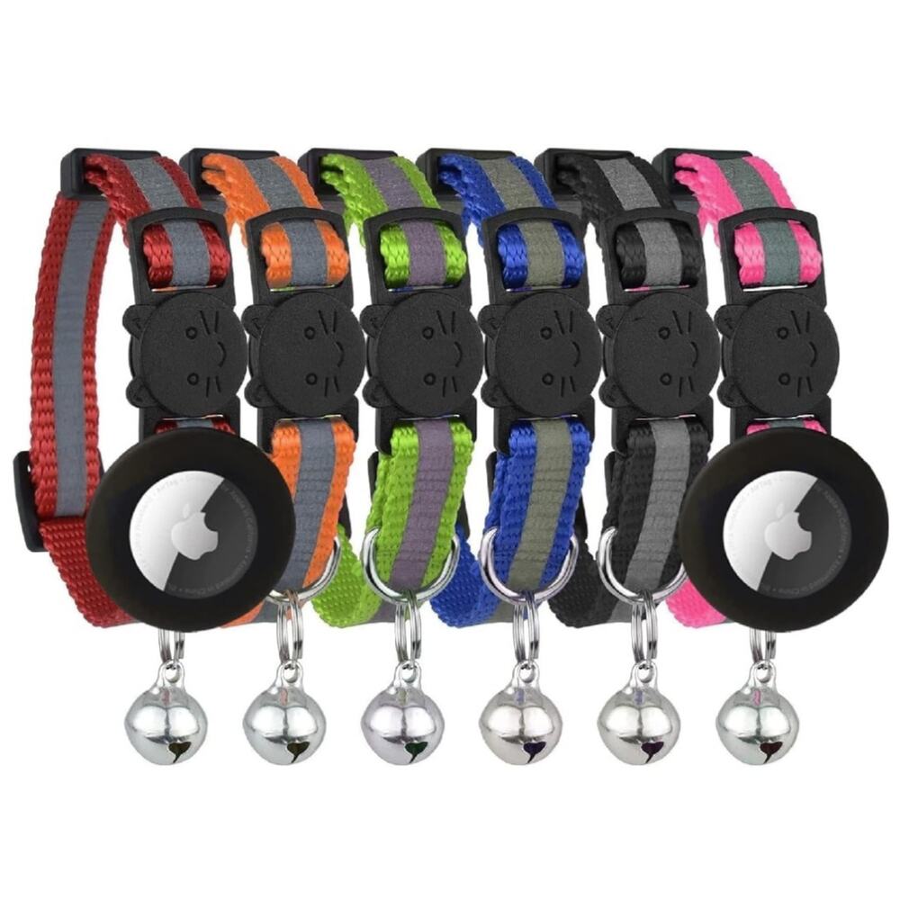 Reflective Cat Collar with Bell, Set of 6, Solid & Safe Collars for Cats, Nylon,